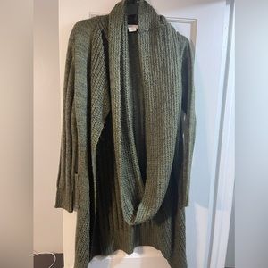 Green cardigan with an attached scarf!